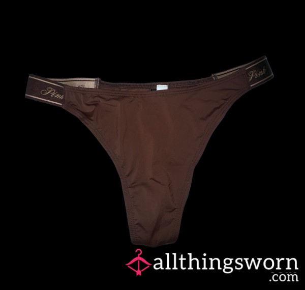 Pink Band Brown Silk Thong