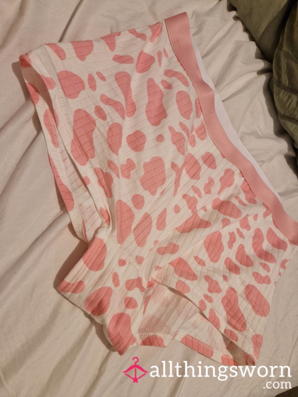 Pink Cow Print Boy Shorts