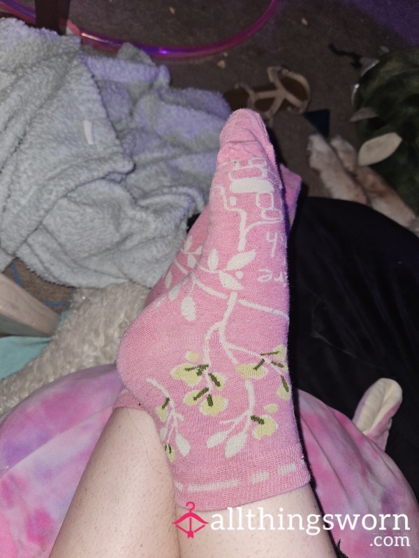 Pink Flower Crew Socks