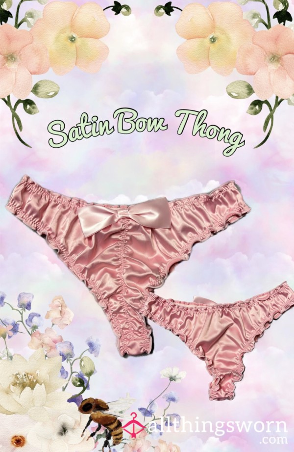 Pink Satin Bow Thong