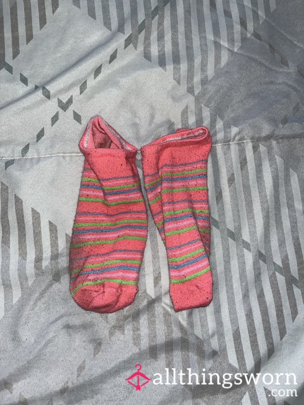 Pink Striped Ankle Socks