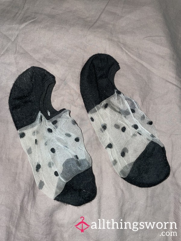 Polka Dot No Show Mesh Socks-Black Color🖤