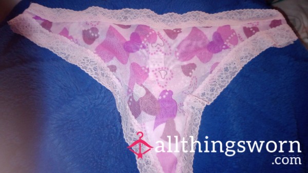 Purple Thongs With Different Colored Heart Pattern