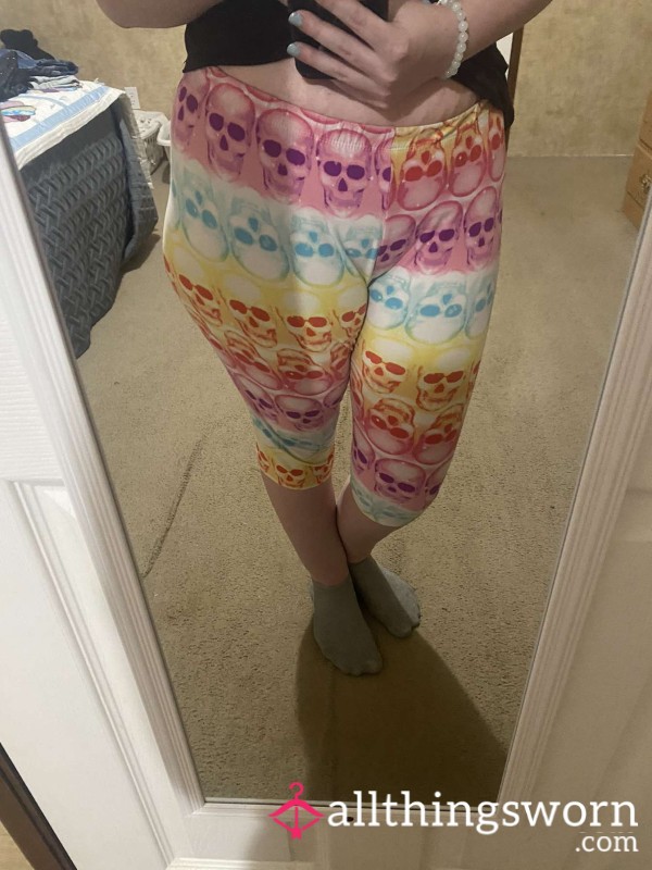 Quarter Length Rainbow Skull Leggings