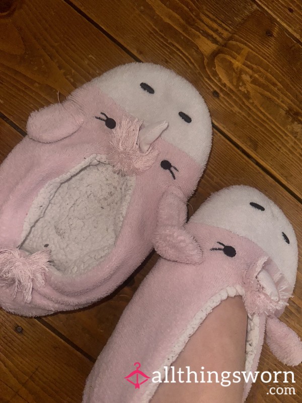 Really Old Pink Unicorn Slippers
