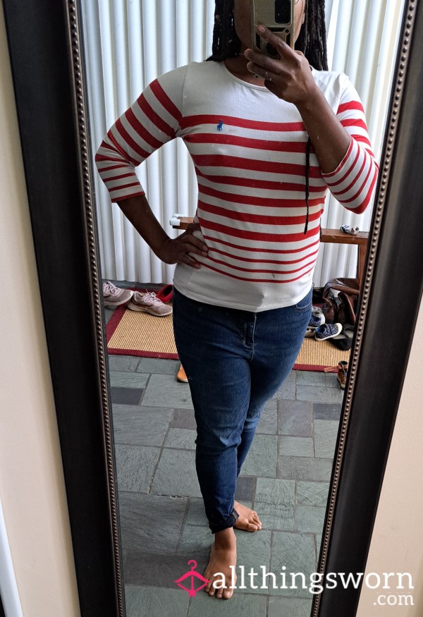 Red And White Striped Polo Shirt