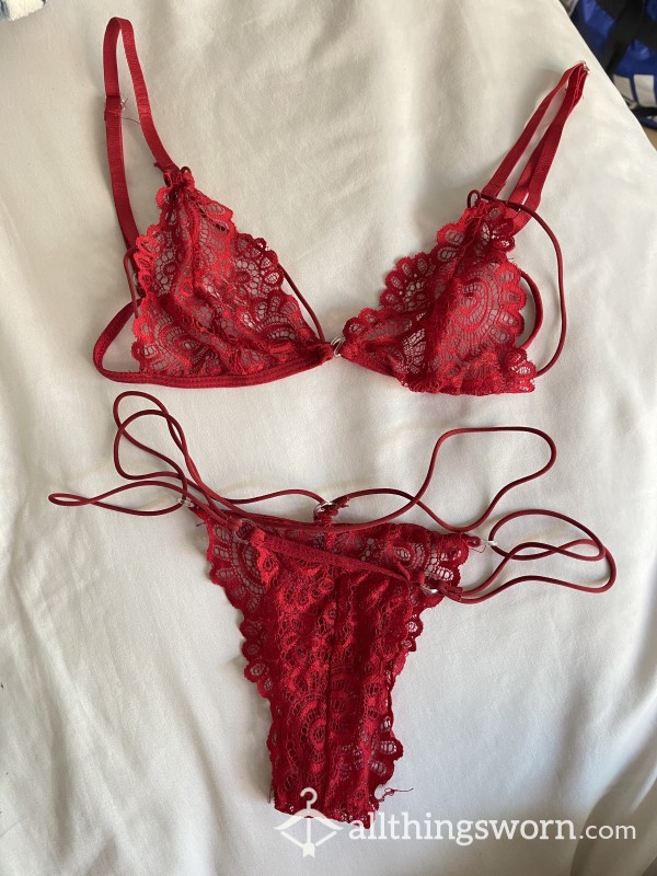 Red Lace Strappy Lingerie Set