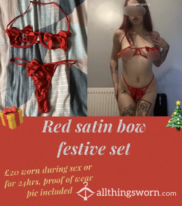 Red Satin Bow Lingerie Set🎁| Very Festive🎄| £20 With 24hrs Wear (or Just Worn During S**) And Proof Of Wear Pic❤️