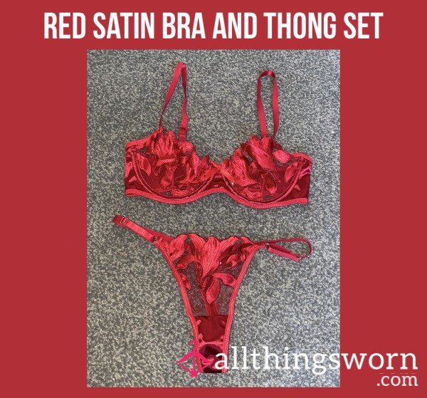 Red Satin Bra And Thong Set💋