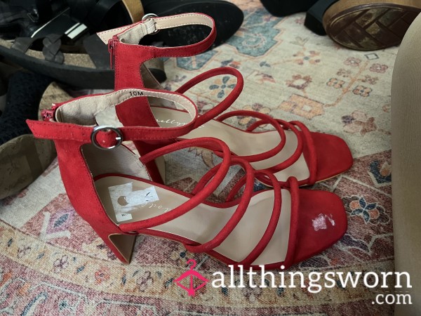 Red Strappy High Heels - Size 10