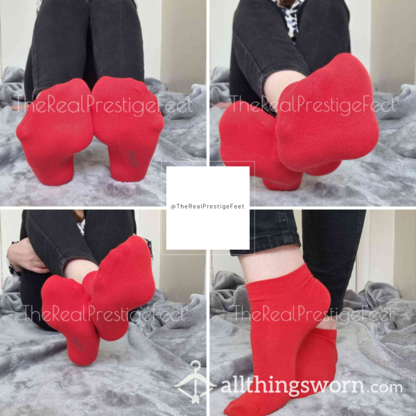 Red Trainer Socks | Standard Wear 48hrs | Includes Pics & Clip | Additional Days Available | See Listing Photos For More Info - From £16.00 + P&P