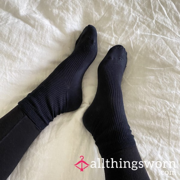 Ribbed Black Cotton Socks