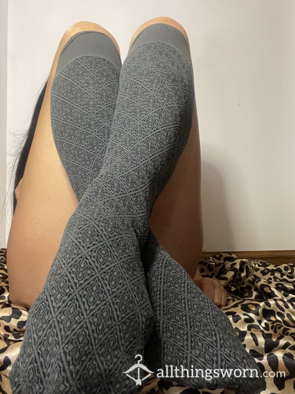 USED SMELLY Sexy Grey And Black Knee High Stockings