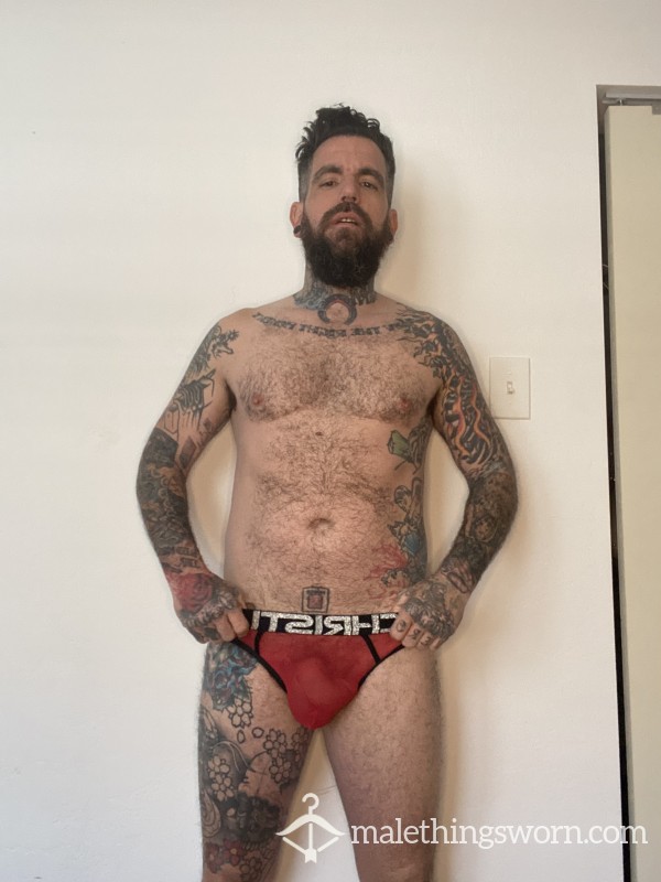 S**y Red Briefs With C*m