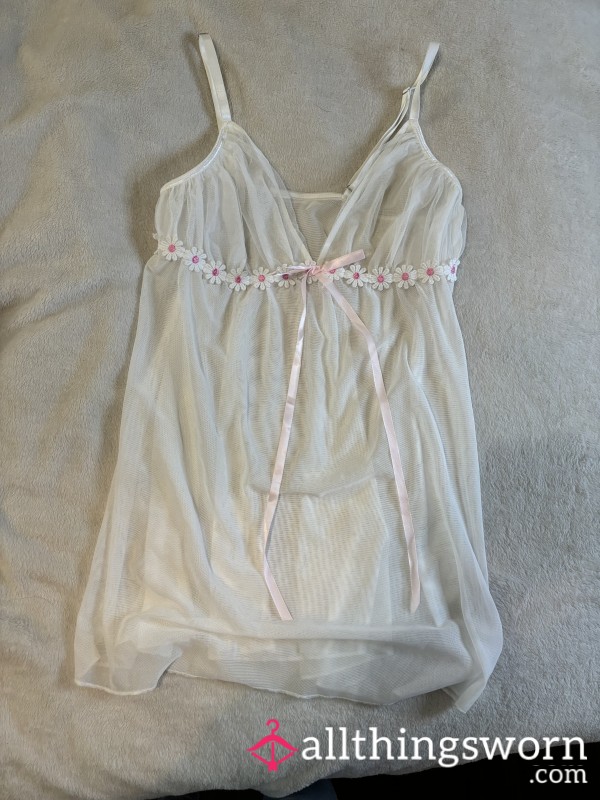 S**y White & Flor*l See Through Nightdress Lingerie