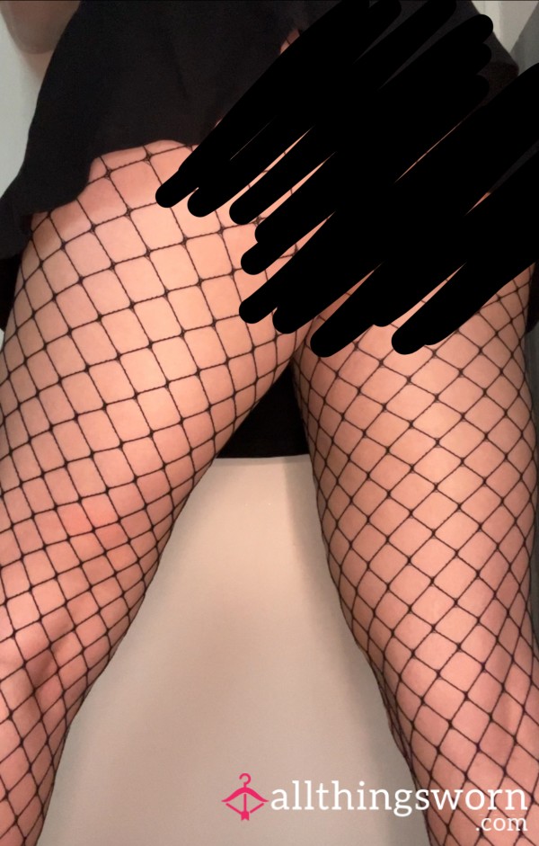 Showing Off My Ass & HAIRY Pussy In Fishnet Tights And Short Black Skirt