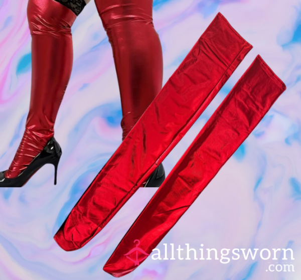 Red 'LATEX" Thigh High Stockings♥💦