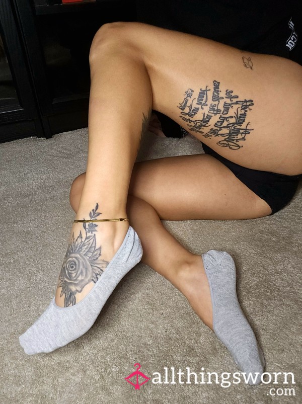 Slip On Soft Grey Socks Short Cotton Low Cut Socks Asian Pet*te Small Arched Tattooed Japanese Feet Fitness Model 🤍