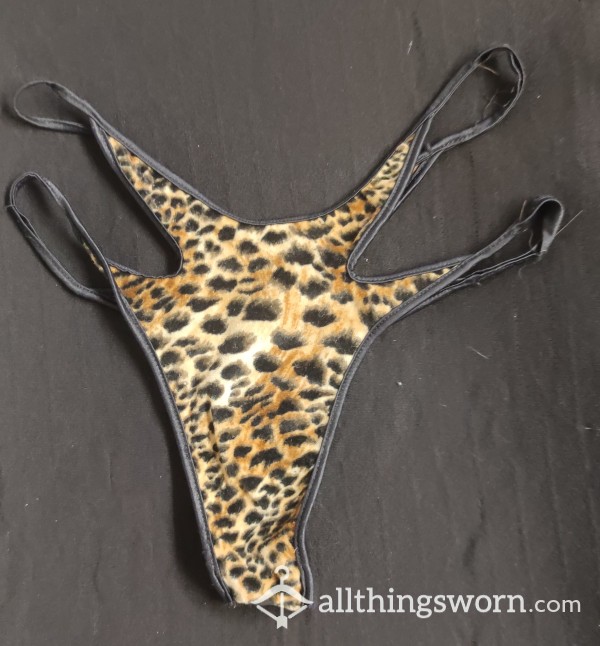 Soft Velvet Leopard Print Side Strap Thong