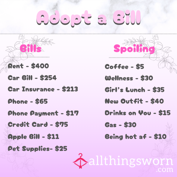 Spoil A Goddess, Adopt A Bill