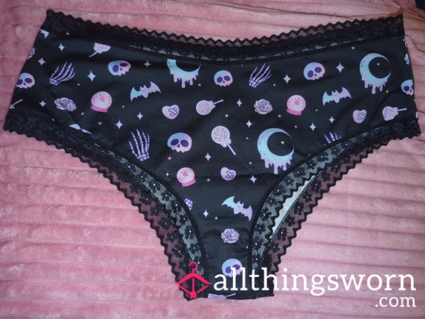 Sp**ky Black With Pastel Pinks And Blue Motifs Halloween Panties