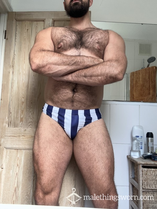 Stripe Lycra Swim Briefs Navy White XXL