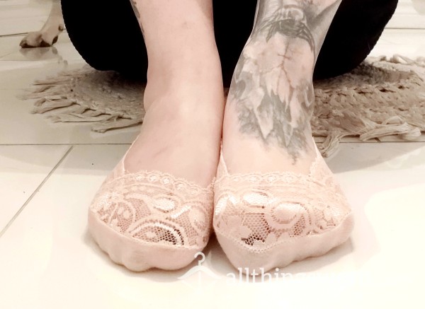 💗super Cute Pink No Show Cotton And Lace Socks
