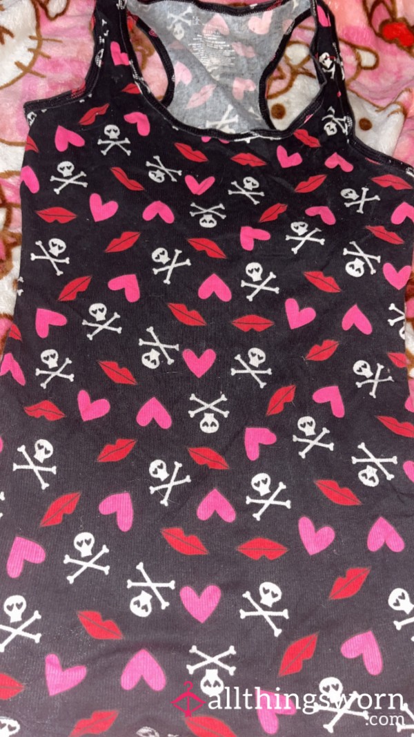 Sweated In Tank Top With Skull Crossbones & Hearts 🖤💕