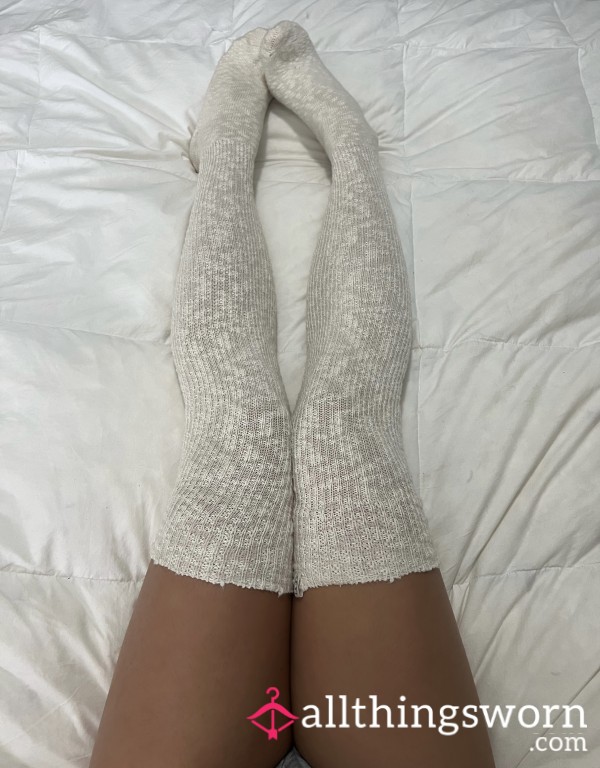 Thigh-high Knitted Cream Colored Ugg Socks