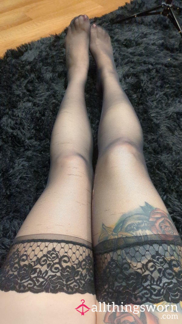 Thigh High Stockings With Lace Band- Ripped