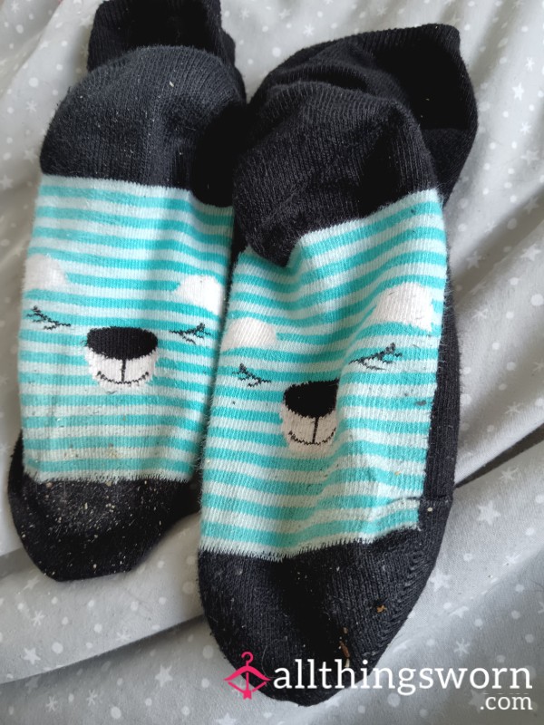 Black Animal Face Socks UK Size 6