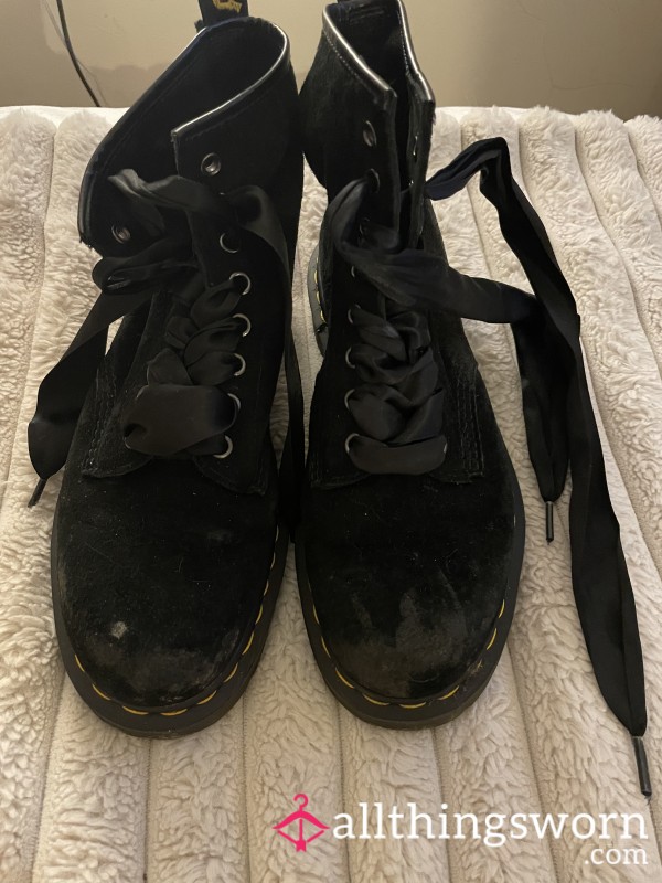 Trashed Velvet Doc Martens