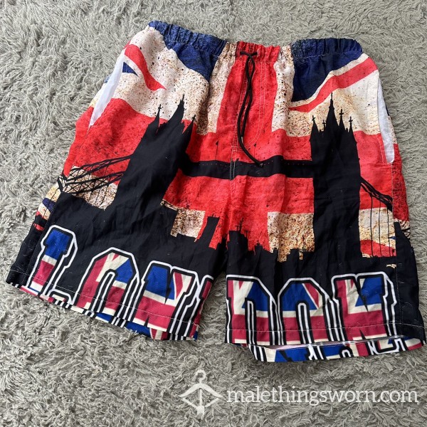 UNION JACK 🇬🇧 LONDON SWIM SHORTS 🩳 WELL WORN USED SWEATY 🥵 MUSKY & SKUNKED 💪🏽🥵👍🏽🍆 💧💧👅 🩳📦 🤪✅