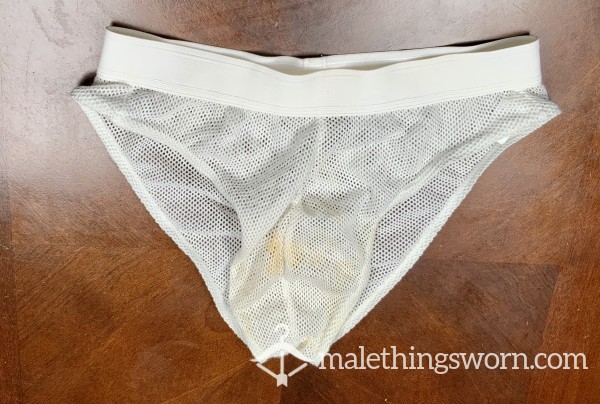 Used Mesh Briefs With C*ck Stains