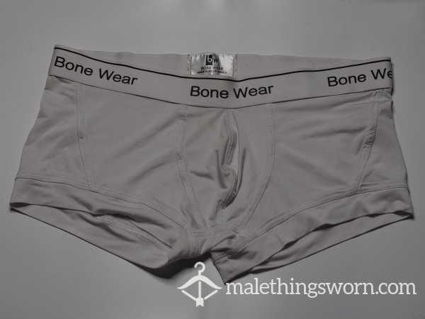 Used Silky White Bone Wear Boxer Briefs With C*m Stains