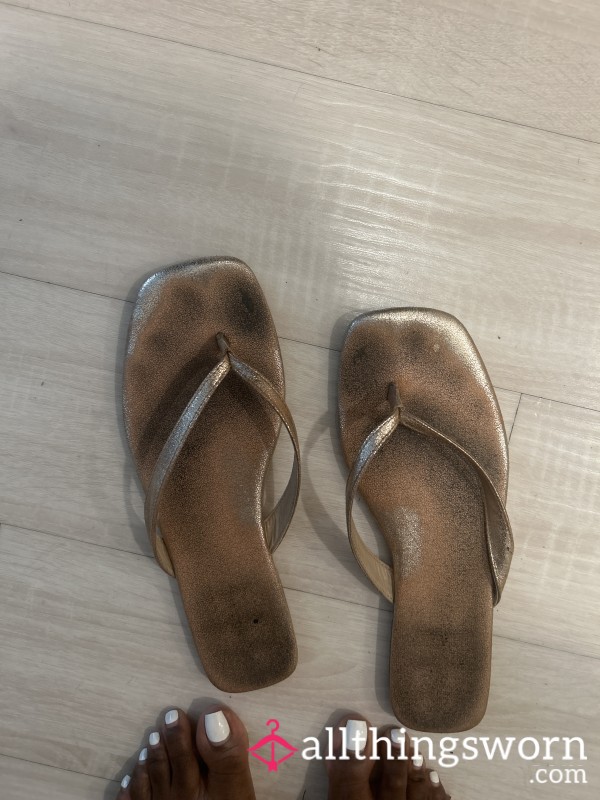 Very Loved Gold Flip Flops