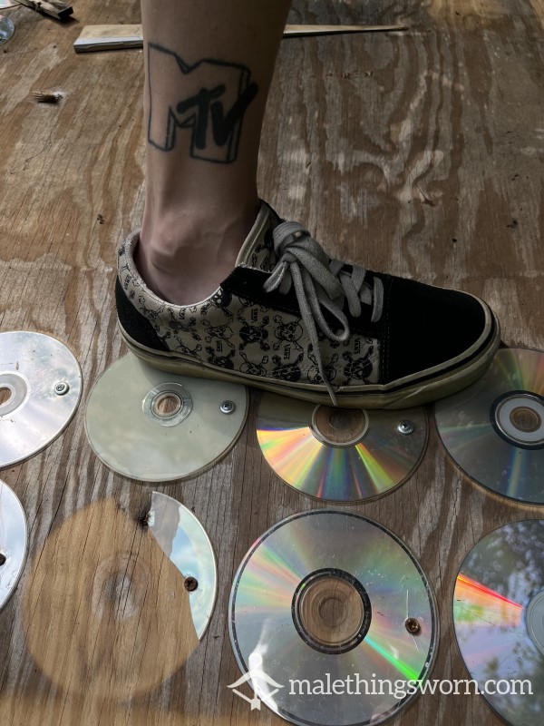 VERY Worn And Smelly Black & White Skulls Vans Sneakers