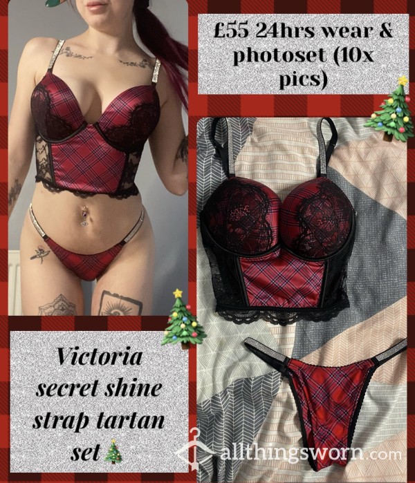 Victoria Secret Tartan Shine Strap Lingerie Set🥵| 24hrs Wear & Photoset❤️