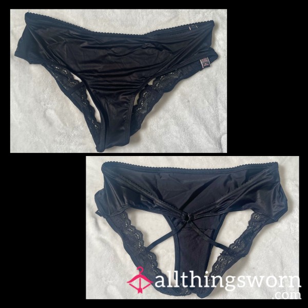 VS Black Satin Crotchless Panties