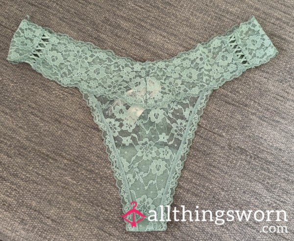 VS Lace Thong Panty Green