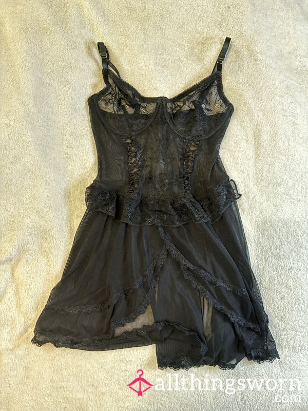 Well Used S**y Black See Through Lingerie Mini Dress