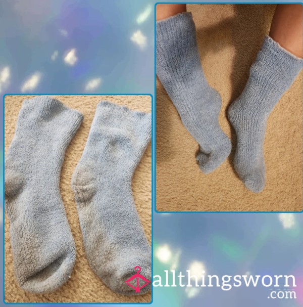 Well Worn Baby Blue Fuzzy Socks