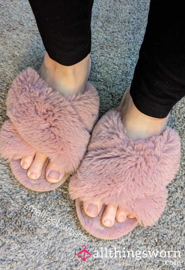 Dirty Well Worn Fuzzy Pink Slippers