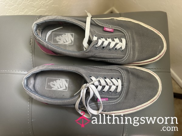 Well-Worn Gray Vans Lace-Up Sneakers - Size 9, Used & Stinky