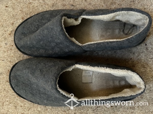 Very Well-worn Grey Slippers (15% Off Price For Fathers Day)