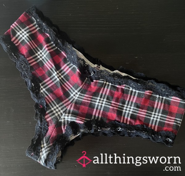 Well-worn Plaid Cheeky Hipster Panties. Size L