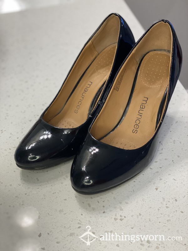 Well Worn Shiny Black Heels!  Worn For 5 Years In The Office.
