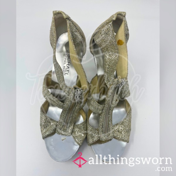 Well-worn Sparkly, Silver Heels | Michael Kors Brand | US Size 7.5