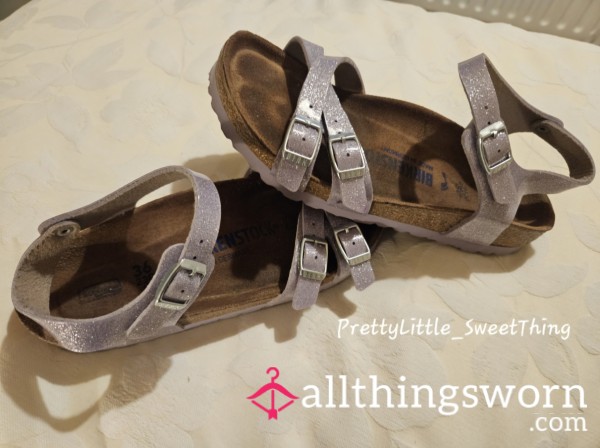 Well Worn - TINY Size 3.5 Sweet Purple Junior Sparkly Birkenstock Sandals