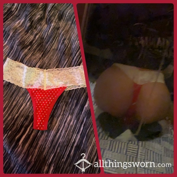 White And Red Polka Lacey Thong